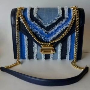 Michael Kors Whitney Denim Multi Shlder Leather Gold  Hardware Large